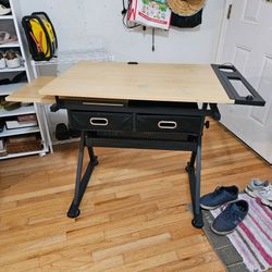 Target Beige Wooden/Metal Artists' Drafting Adjustable Desk with Storage
