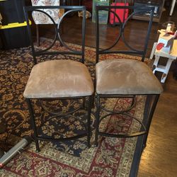 Two High Black Metal Chairs 