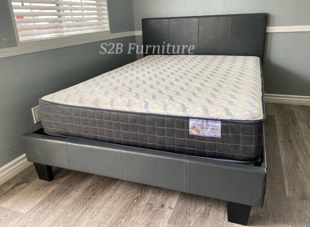 Queen Grey Platform Bed With Ortho Matres!