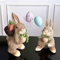 Easter bunny figurine set world market rustic straw Spring Home decor