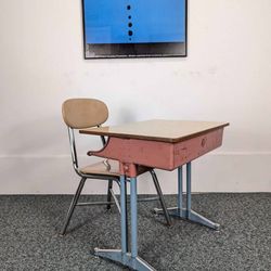 Cutest Little Pink & Blue MCM Vintage Child's Desk & Chair Set