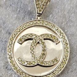 Pendant "CC" 10k Gold 1.00 ct Green Diamonds 9.9 grams