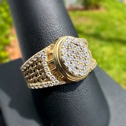 Jewelry 10k solid yellow gold white CZ stone 0.50CTW Rolex shape ring size 11.00