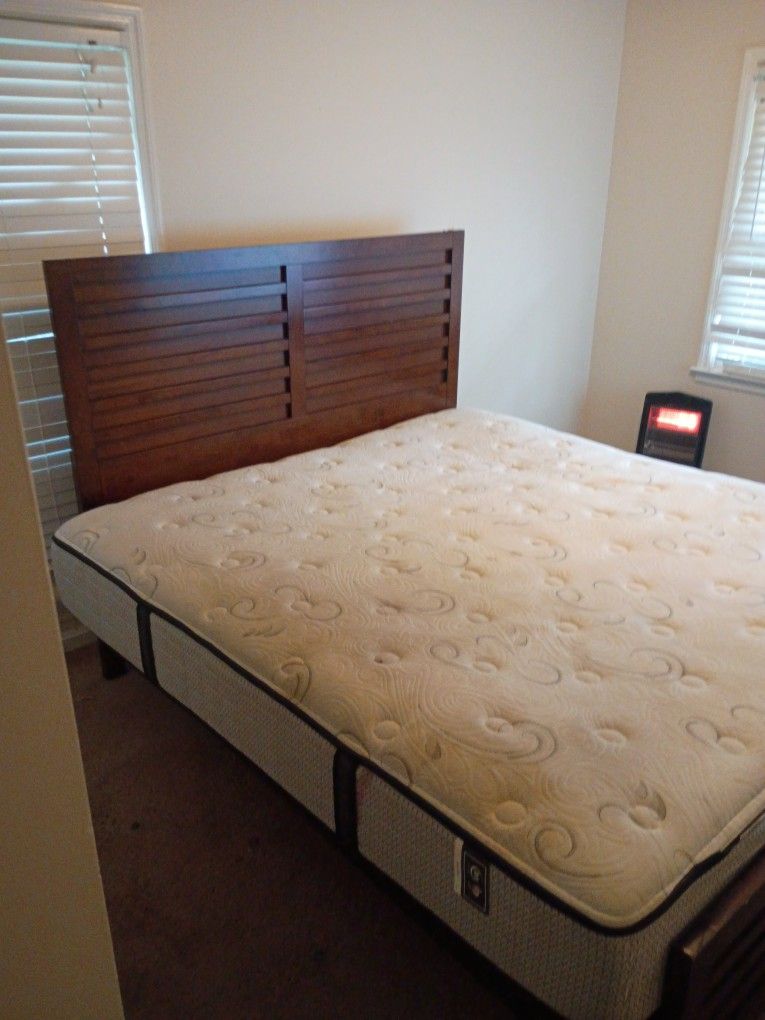 King Wood Bed Frame, Box, And mattress 