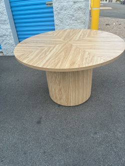 Round Wood Dining Table with Pedestal Base