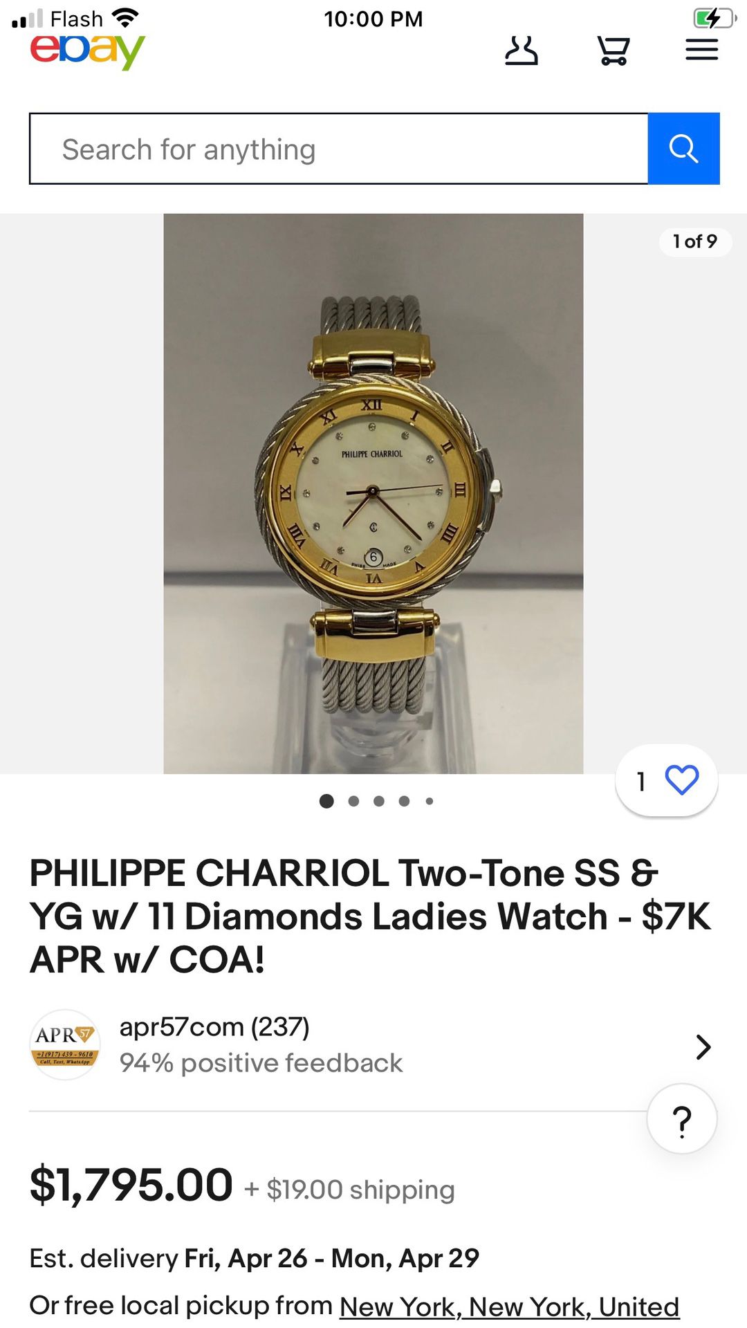  Vintage Philippe Charriol Two-Tone 1 Carrot Watch