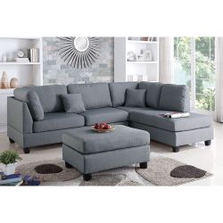 Grey Sectional Sofa + Ottoman (F7606)