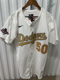 MLB Nike Los Angeles Dodgers Mookie Betts #50 White World Series Patch Jersey 40
