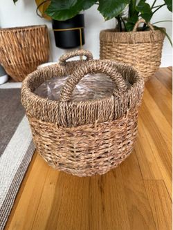 Boho Woven Plant Basket / Storage Basket with Handles & Liner