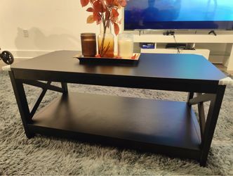 Black Wood Coffee Table with Lower Shelf