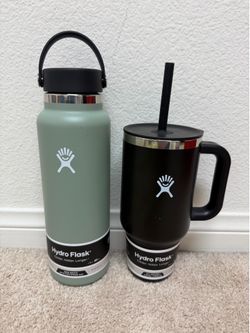 Hydro Flask Sage Green Water Bottle and Black Travel Tumbler Set