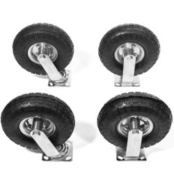 10" inch Pneumatic Tire Set of 4PC Air Rubber Tires (2) Rigid Fixed & (2) Swivel Caster Rubber Wheel Bolt-On

New
