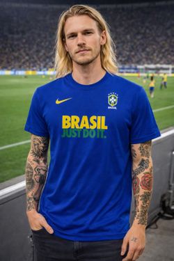 Nike Brasil Just Do It Brazil Soccer Blue Men’s XL Slim Fit World Cup Crest