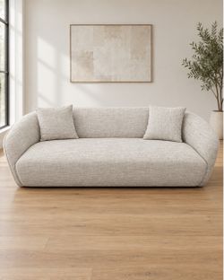 Modern Curved Fabric Sofa with 2 Matching Pillows