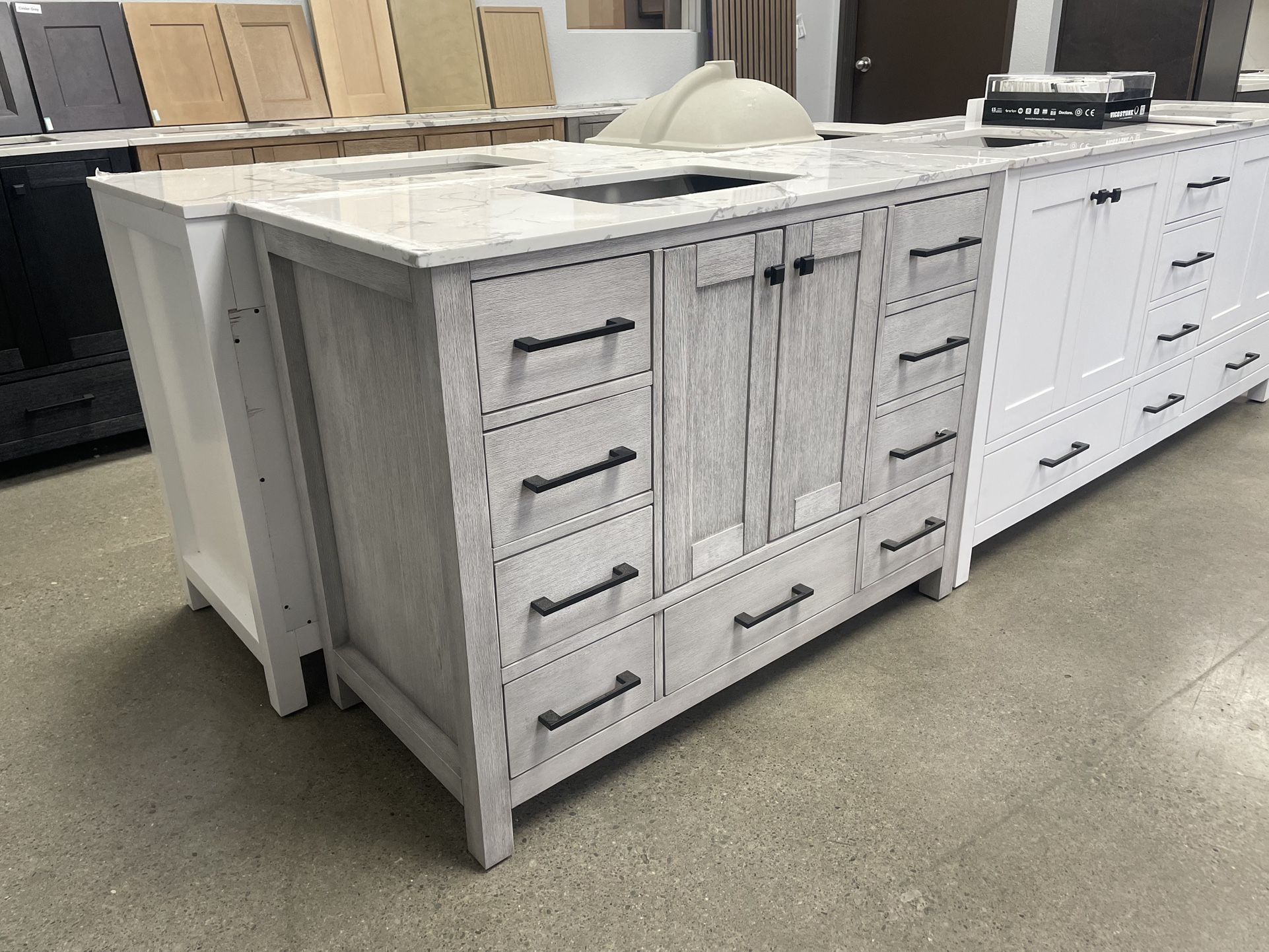 Bathroom vanity cabinet 48” solid mango Quartz top with sink and backsplash