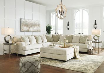 Rawcliffe Parchment 3-Piece Sectional with Ottoman (Online Special Price)