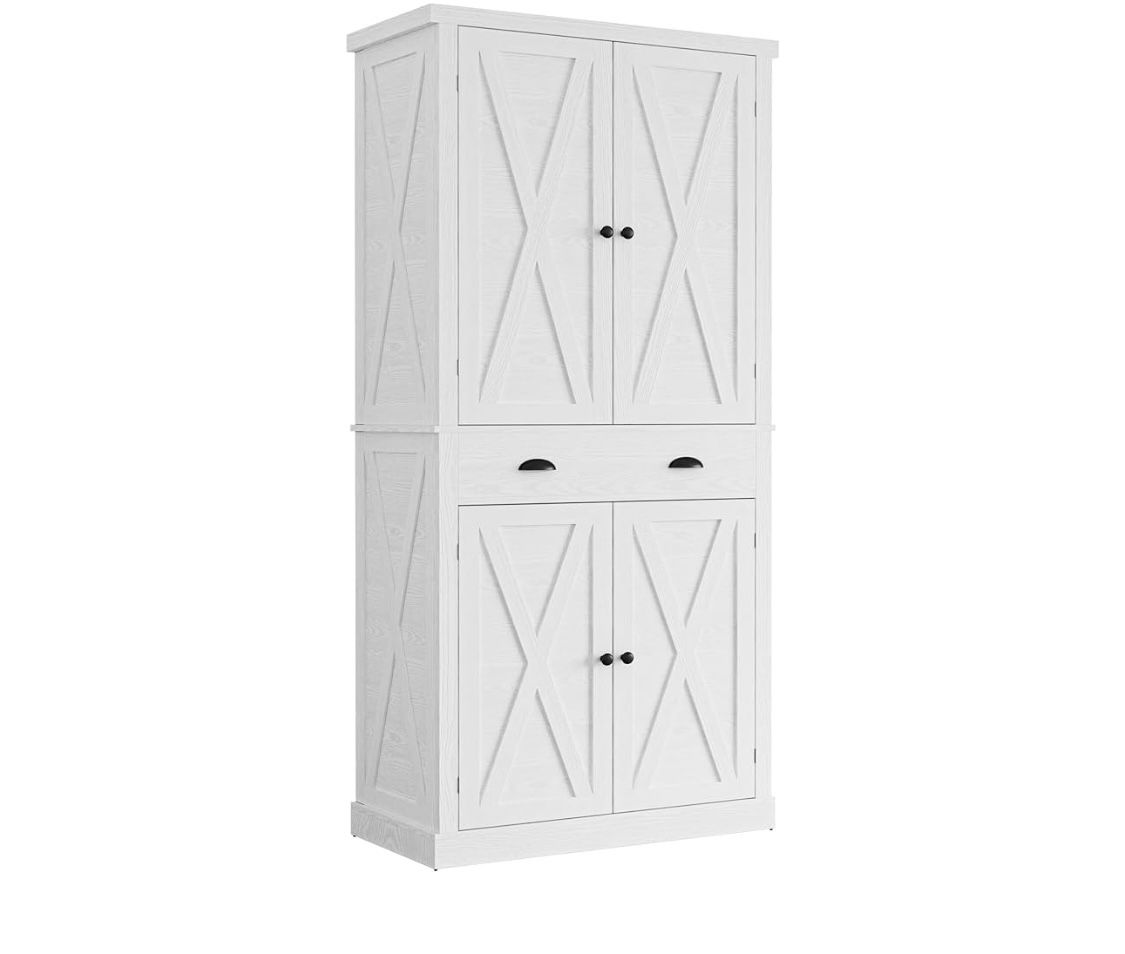 IRONCK Kitchen Pantry Storage Cabinet 72.6" H, with Barn Doors, Drawer, 4 Adjustable Shelves, Freestanding Cupboard for Dining Room Living Room, Laund