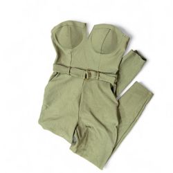 Material Girl Olive Green Jumpsuit Gold Belt & Zip Back Size S