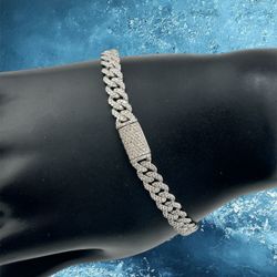 Cuban Bracelets In 10k White Gold Natural Diamond 