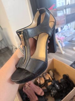 Michael Kors Black Leather Block Heel Sandal