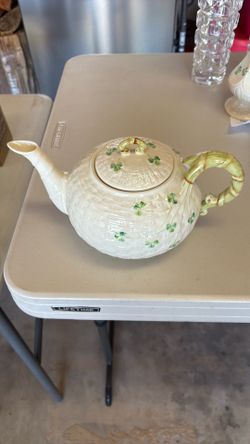 Belleek teapot and vase