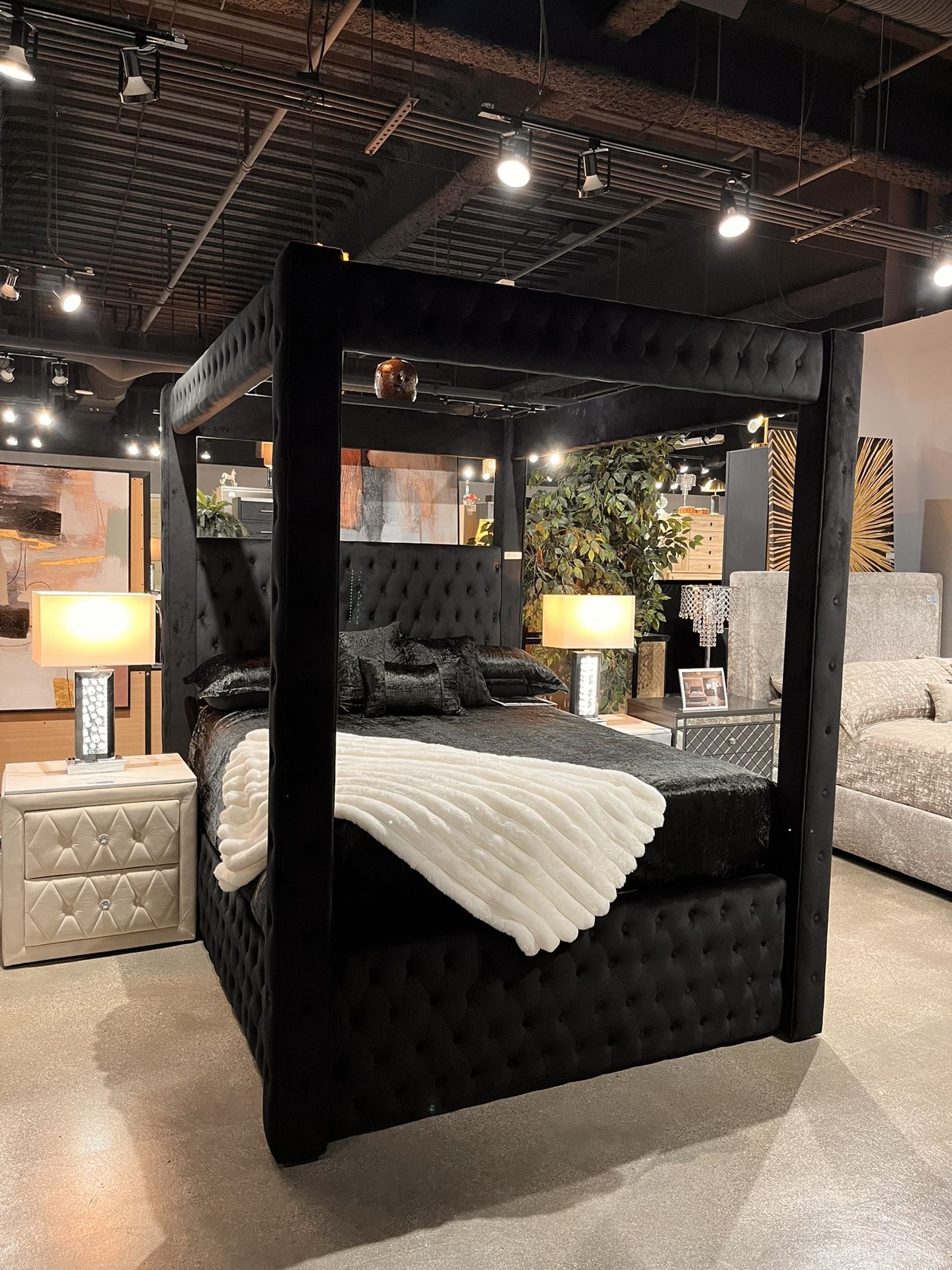 Queen Canopy Bed Frame Velvet King Size Also available