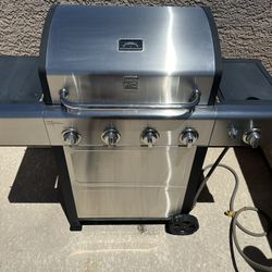 Kenmore 4 Burner Open Cart Propane Gas BBQ Grill with Side Burner, Stainless Steel