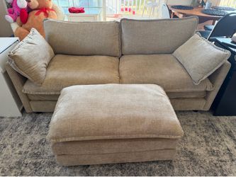 76.7" Camel Small L Shaped Cloud Couch Loveseat Sofa with Ottoman