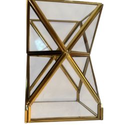 Vintage Glass Gold Metal Decor Vase Jar Terrarium Geometric Flowers