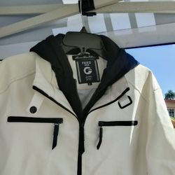 Faux Leather Moto Hooded Jacket Fleece L