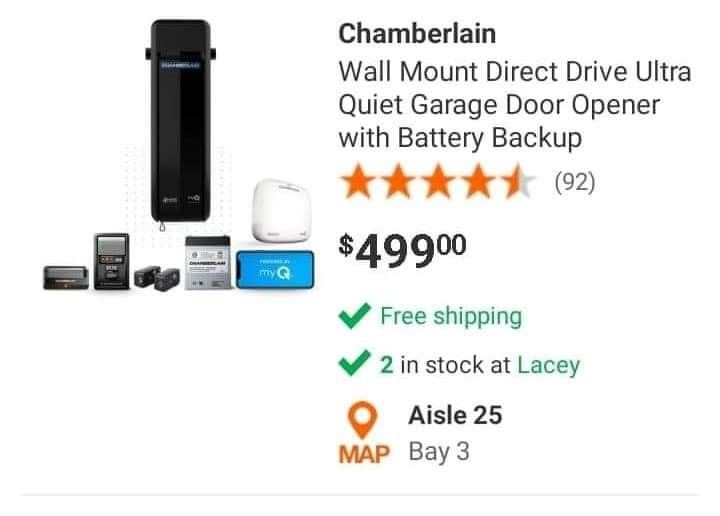 Chamberlain Garage Door Opener. Retail Is $499.00