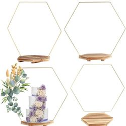 4 Pack Hexagonal Floral Hoops with Stand 16 Inch Wedding Cake Stand Metal Rings for DIY Centerpiece Table Decorations Crafts Ring Hoop Wreath Wedding 