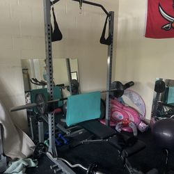 Squat Rack, Barbell Plates, Barbell,  Curl Bar, Bench