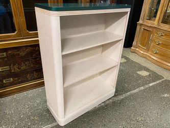 Cream 3-Shelf Bookcase w/ Aquamarine Accents