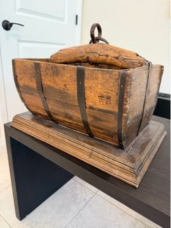 Antique Wooden Grain Measure with Iron Strapping