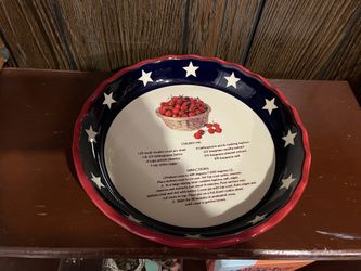 Ceramic American Red, White, and Blue Cherry Pie Dish