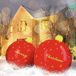  2 Pieces PVC Inflatable Christmas Balls ,24 Inch Large Inflatable Christmas Outdoor Decorations Balls For Christmas Outdoor Decorations Yard,Christma