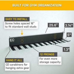 Double Circle Gym Organizer Rack with 12 Hooks, Multi Purpose Gym Equipment Wall Rack Hanger for Pro Home Gym Storage for Exercise Bands, Barbell Bars