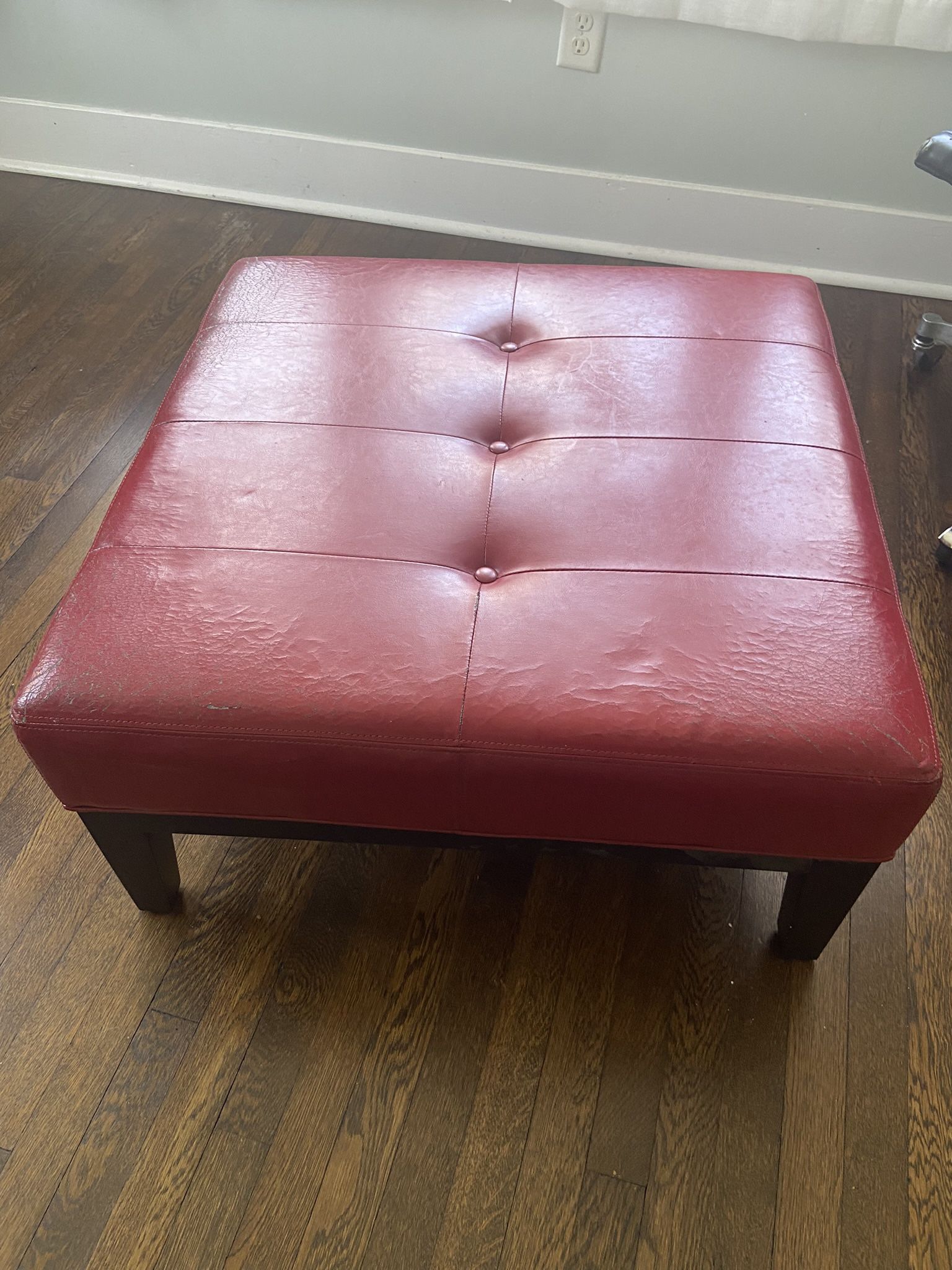 Large approx. 40” Square Leather Ottoman 