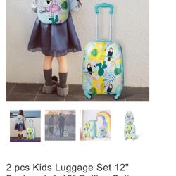 2 pcs Kids Luggage Set 12" Backpack & 16" Rolling Suitcase Travel
