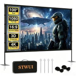 100 Inch Outdoor Projector Screen Portable Projector Screens 16:9 4K HD