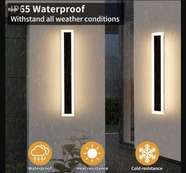 Upgrade Widened 2 Pack 23.6inch Outdoor Wall Sconce, Dimmable Modern LED Wall Light, 3000K-6000K, IP65 Waterproof, Black Wall Mount Lighting for Exter