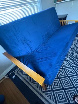 Blue Futon with Wood Frame