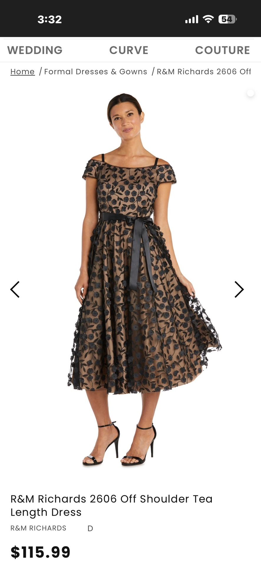 R&M Richards 2606 Off Shoulder Tea Length Dress