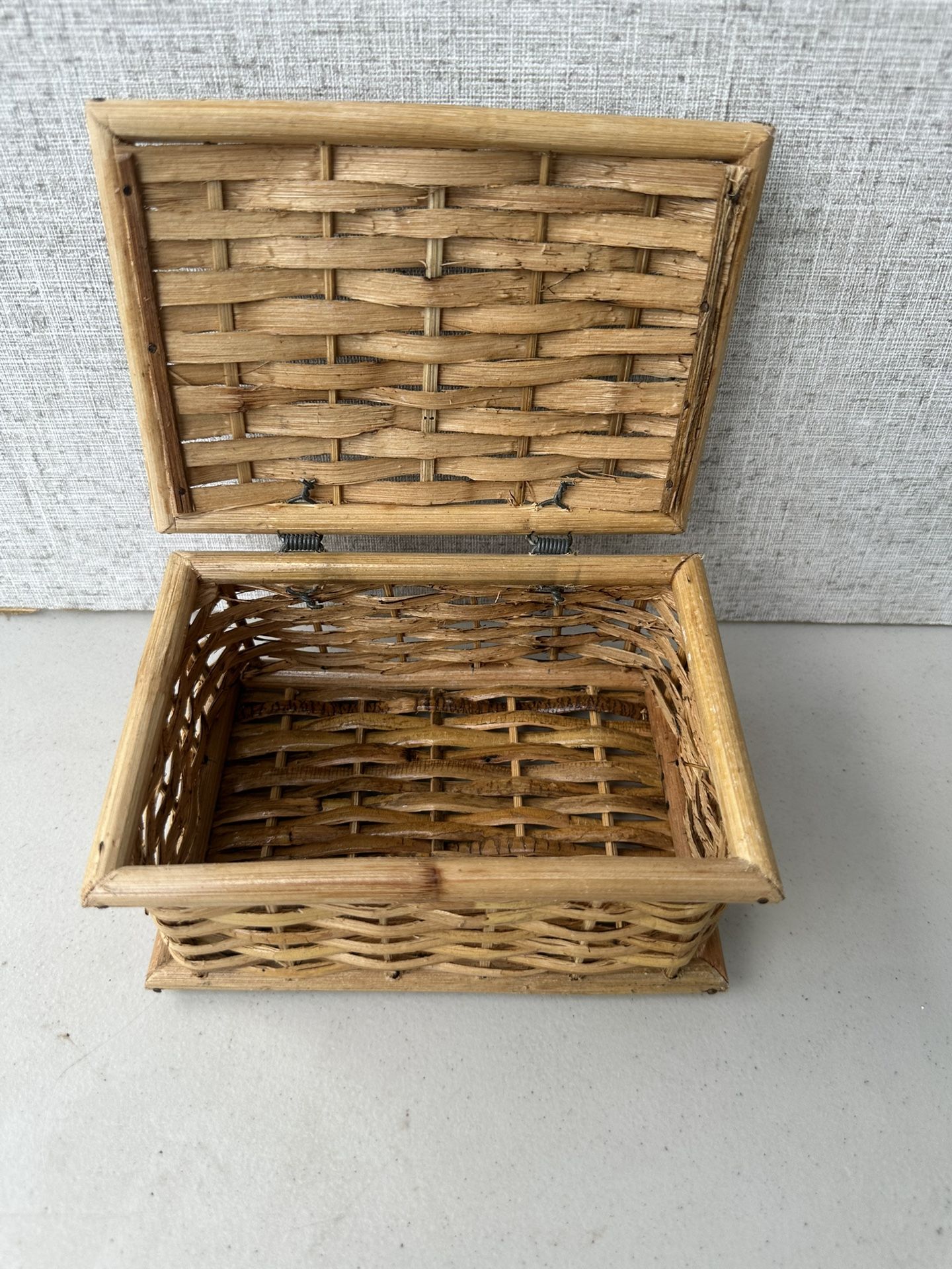 Vintage Wicker Box With Hinged Lid