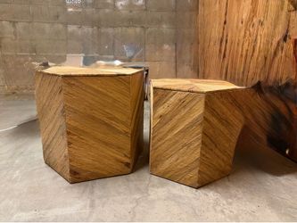 A Set of Wood-like Decorative Storage Ottoman