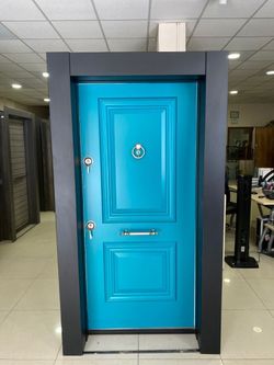 Turquoise Security Door with Frame