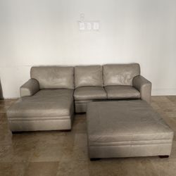Gray Large Leather L shape sofa with matching Ottoman