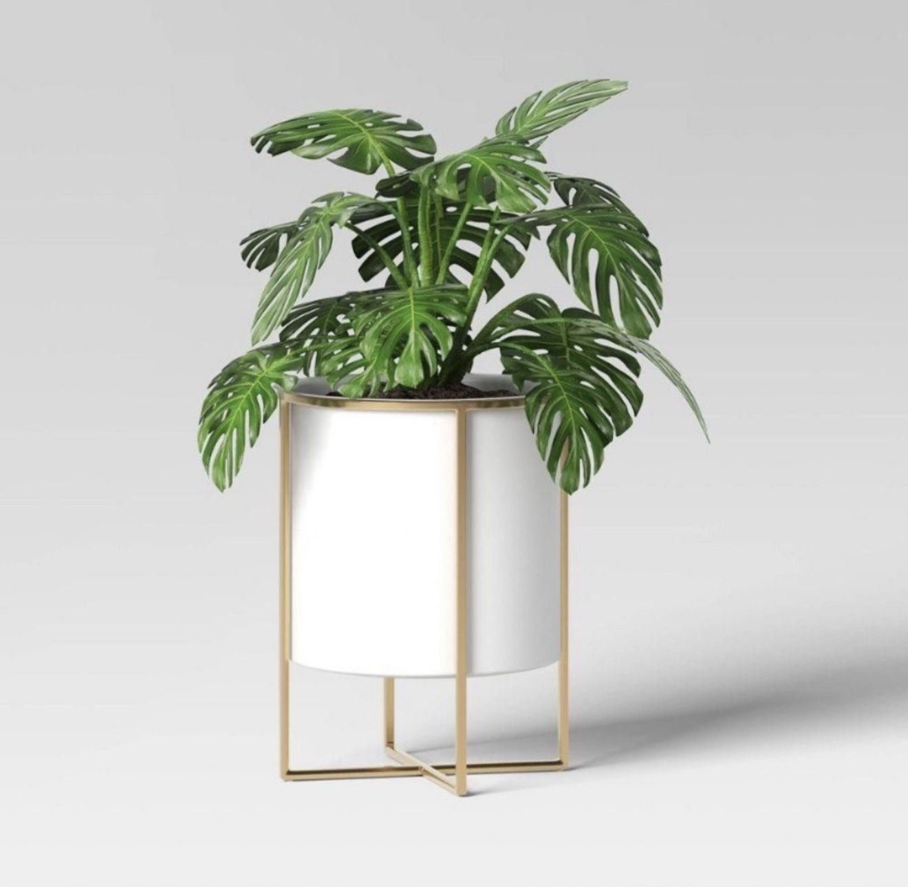 Modern White and Gold Threshold Round Iron Planter Pot