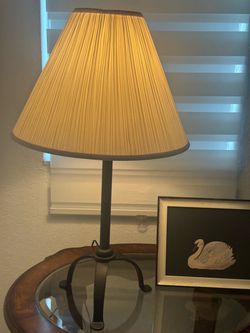 Table Lamp with Pleated Shade and Iron Base